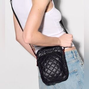 MZ Wallace - Metro Crossbody - Black Quilted Maroon Edges - Small Version